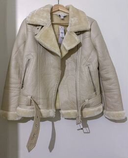 Куртка авиатор кожаная белая topshop 2020