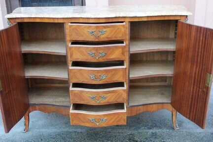 Антикварная тумба-прилавок с мрамором,розовое дере