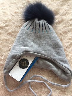 Шапка для девочки beby go с меховым помпоном, 48