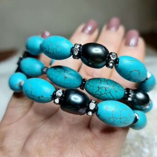 Браслет из бирюзы и натурального жемчуга