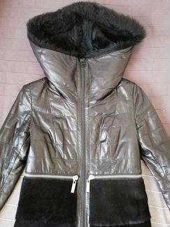 Пальто кожаное с мехом, демисезонное, 40 размер
