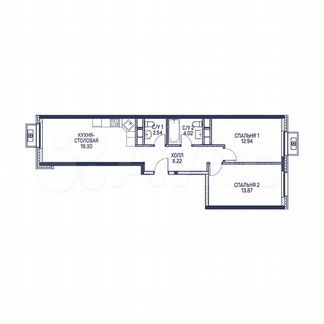 2-к квартира, 60.9 м², 7/22 эт.