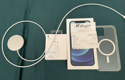 iPhone 12 128 синий + чехол magsafe, провода