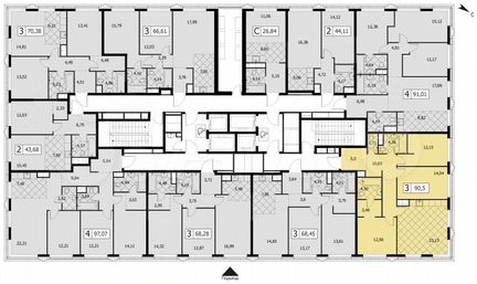 3-к квартира, 91 м², 2/14 эт.