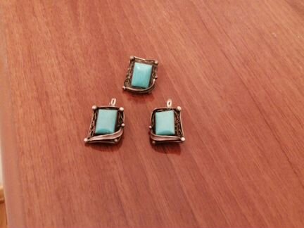 Набор, черненное серебро, серьги и кольцо