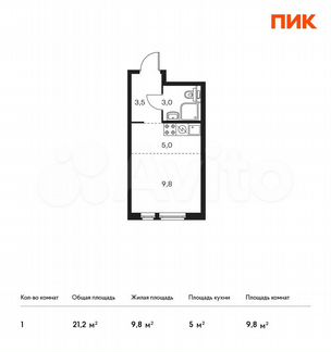 Квартира-студия, 21.2 м², 15/33 эт.