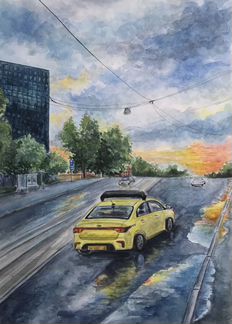 Картина в технике акварель «Городской пейзаж»