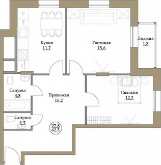 2-к квартира, 62.5 м², 16/17 эт.